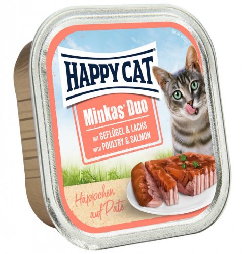 Happy Cat Minkas Duo pástétomos falatkák szárnyas-lazac 100g