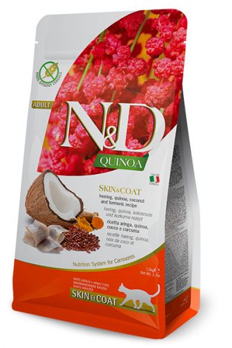 N&D Quinoa Skin&coat  Cat Adult Herring Coconut 300g - macska száraztáp hering, quinoa, kókusz