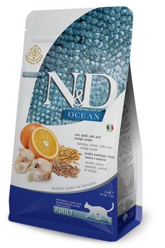 N&D Ocean Cat Adult Cod Spelt Oats&Orange 300g - macska száraztáp  tőkehal, tönköly, zab&narancs