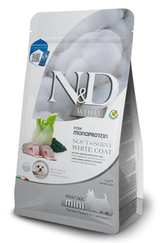 N&D White Dog Sea Bass Adult Mini 2kg - kutya száraztáp tengeri sügér, spirulina, édeskömény