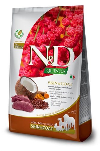 N&D Quinoa Skin & Coat Dog Venison Adult Medium/Maxi 2,5kg - kutya száraztáp szarvas, quinoa, kókusz, kurkuma