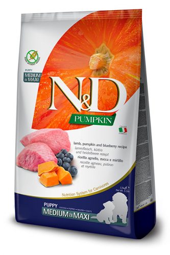 N&D Grain Free Dog Pumpkin Lamb Puppy Medium/Maxi 2,5kg - kölyök kutya száraztáp bárány, áfonya, sütőtök