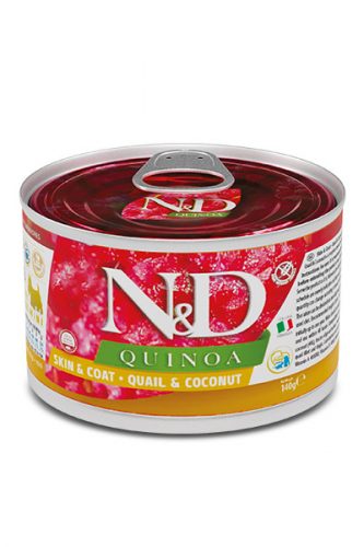 N&D Quinoa Skin & Coat Dog Quail Mini Adult 140g - kutya konzerv fürj, quinoa