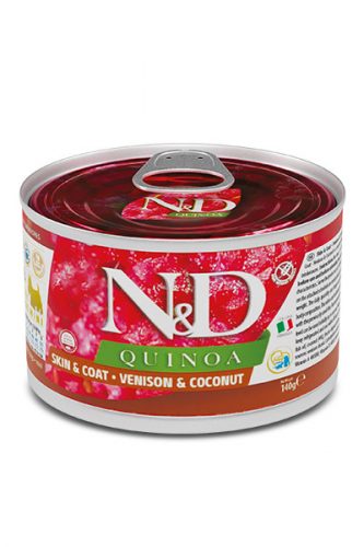 N&D Quinoa Skin & Coat Dog Venison Mini Adult 140g - kutya konzerv szarvas, quinoa, kókusz